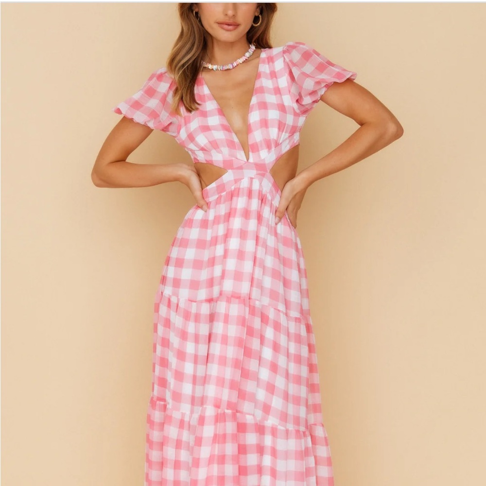 Hello Molly Pink Gingham Barbie Fantasy Maxi Dress NWT